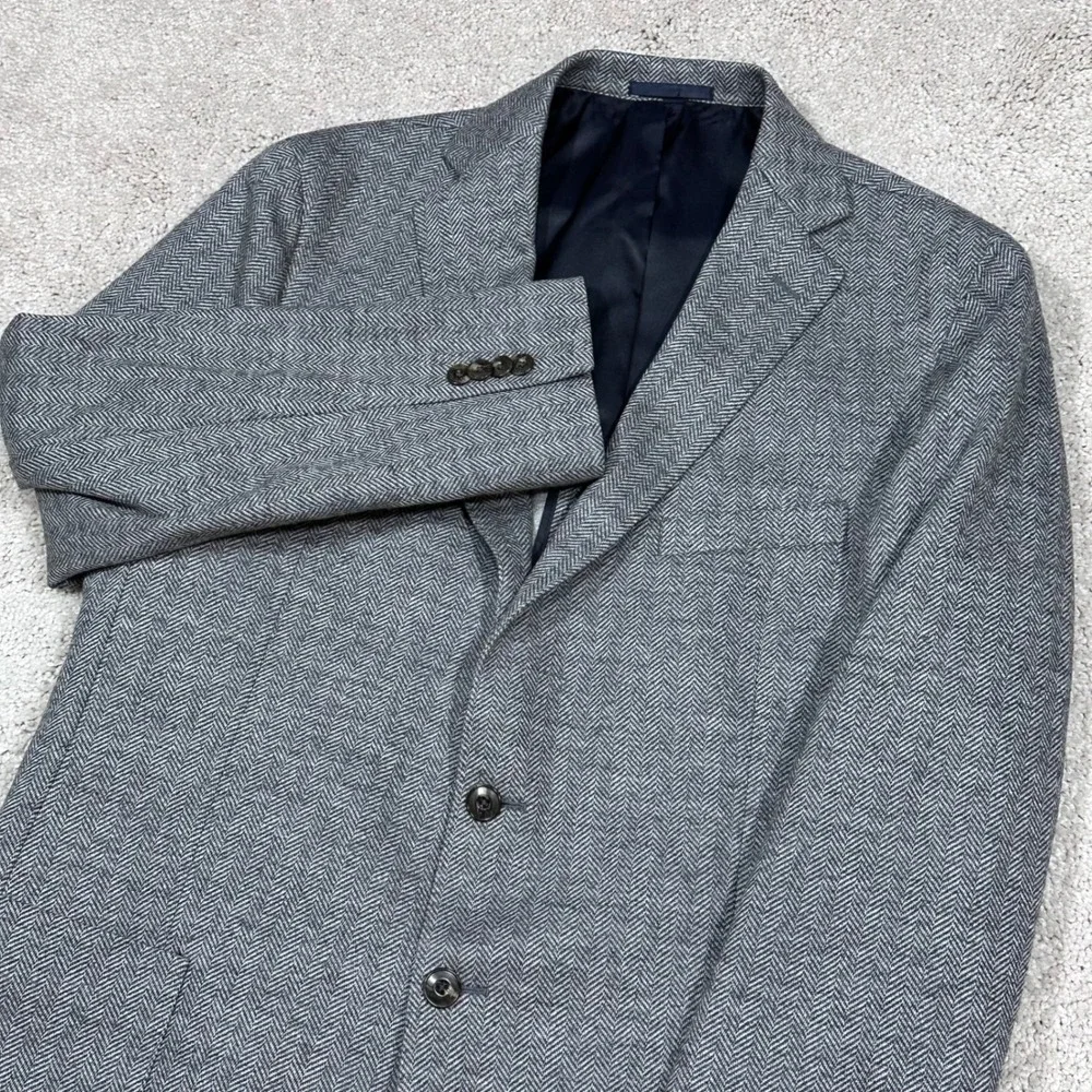 Jos A Bank Men's Gray Herringbone‎ Tailored Fit Blazer 44 Regular Cotton Wool